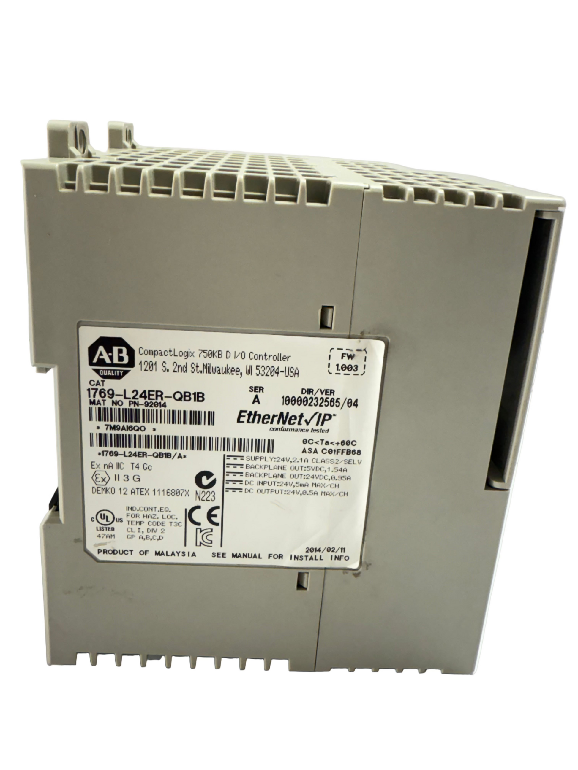 ALLEN BRADLEY 1769-L24ER-QB1B COMPACTLOGIX 750KB D I/O CONTROLLER