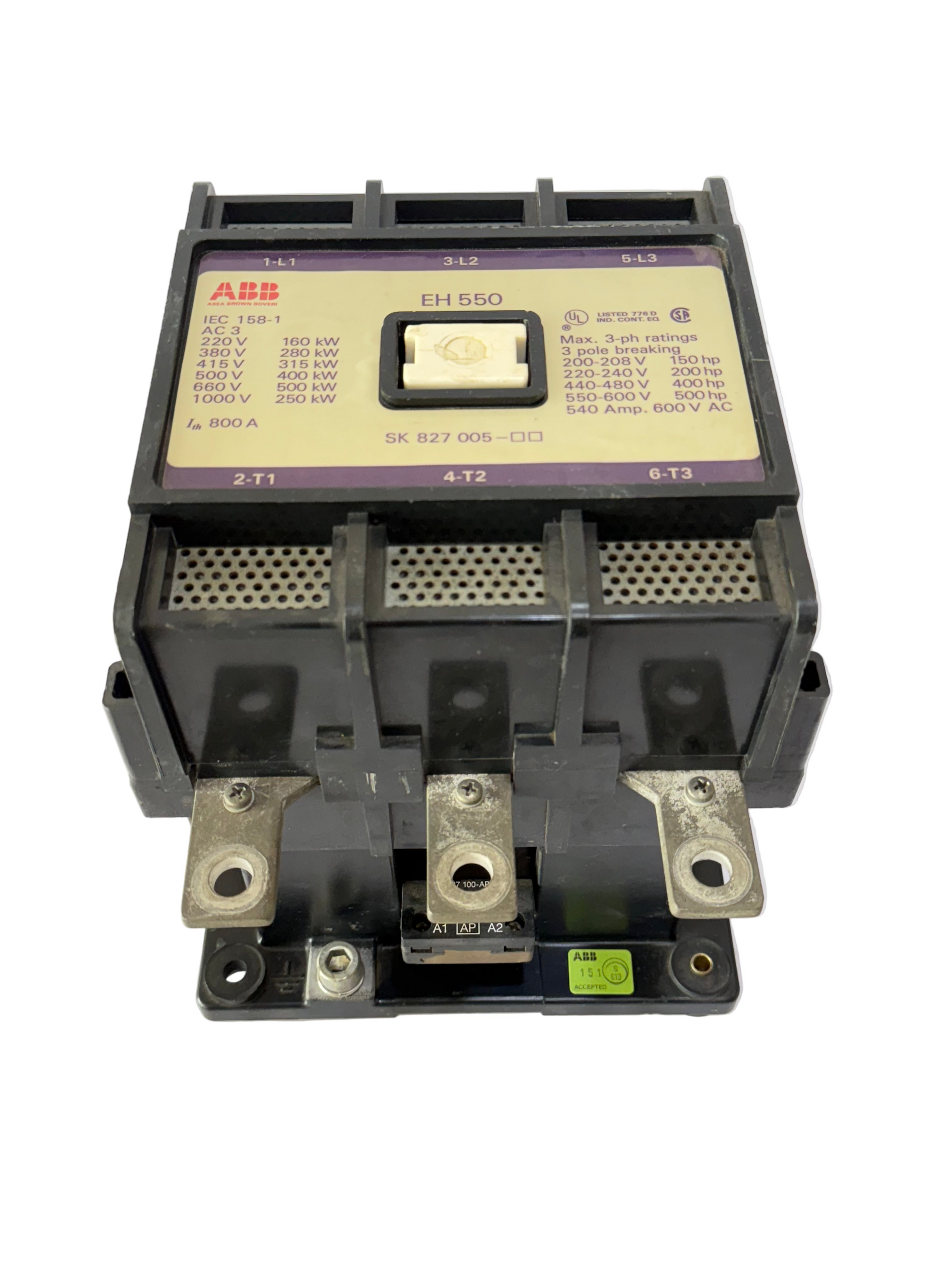 ABB EH550 800AMP 3 POLE BREAKING CONTACTOR