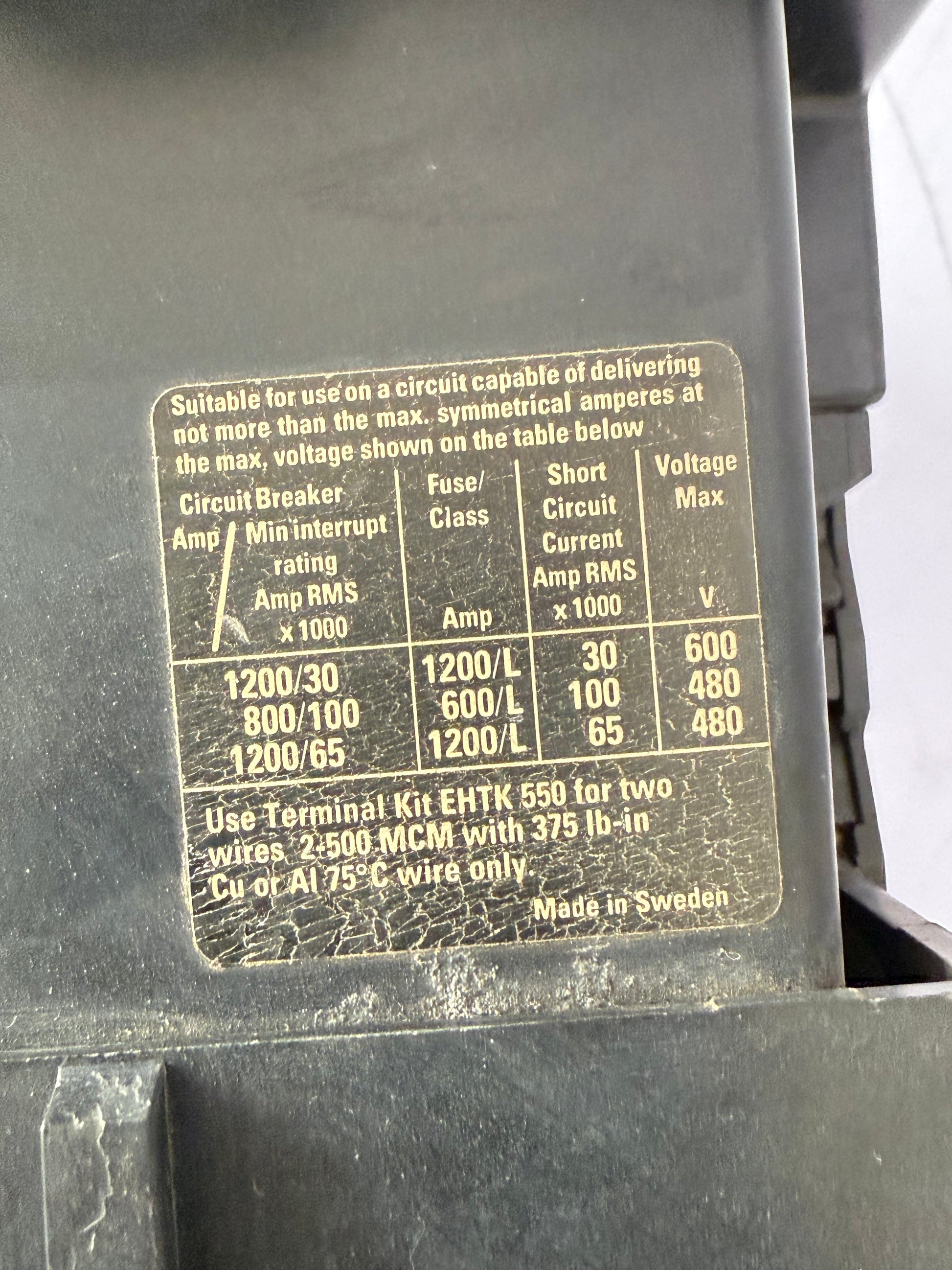 ABB EH550 800AMP 3 POLE BREAKING CONTACTOR