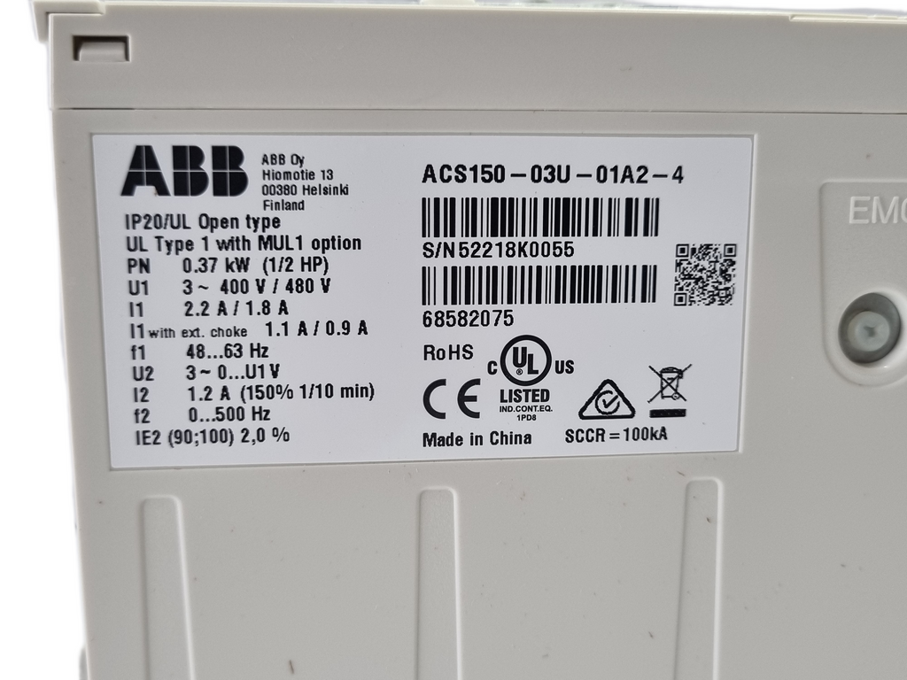 ABB ACS150-03U-01A2-4 LV AC MICRO DRIVE 0.37KW 1/2 HP