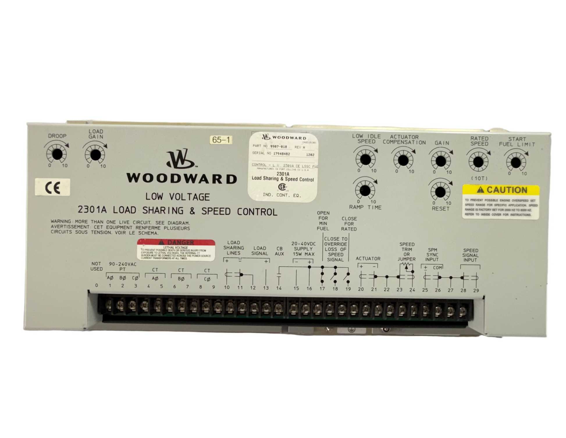 WOODWARD 9907-018 LOW VOLTAGE 2301A LOAD SHARING & SPEED CONTROL REV H