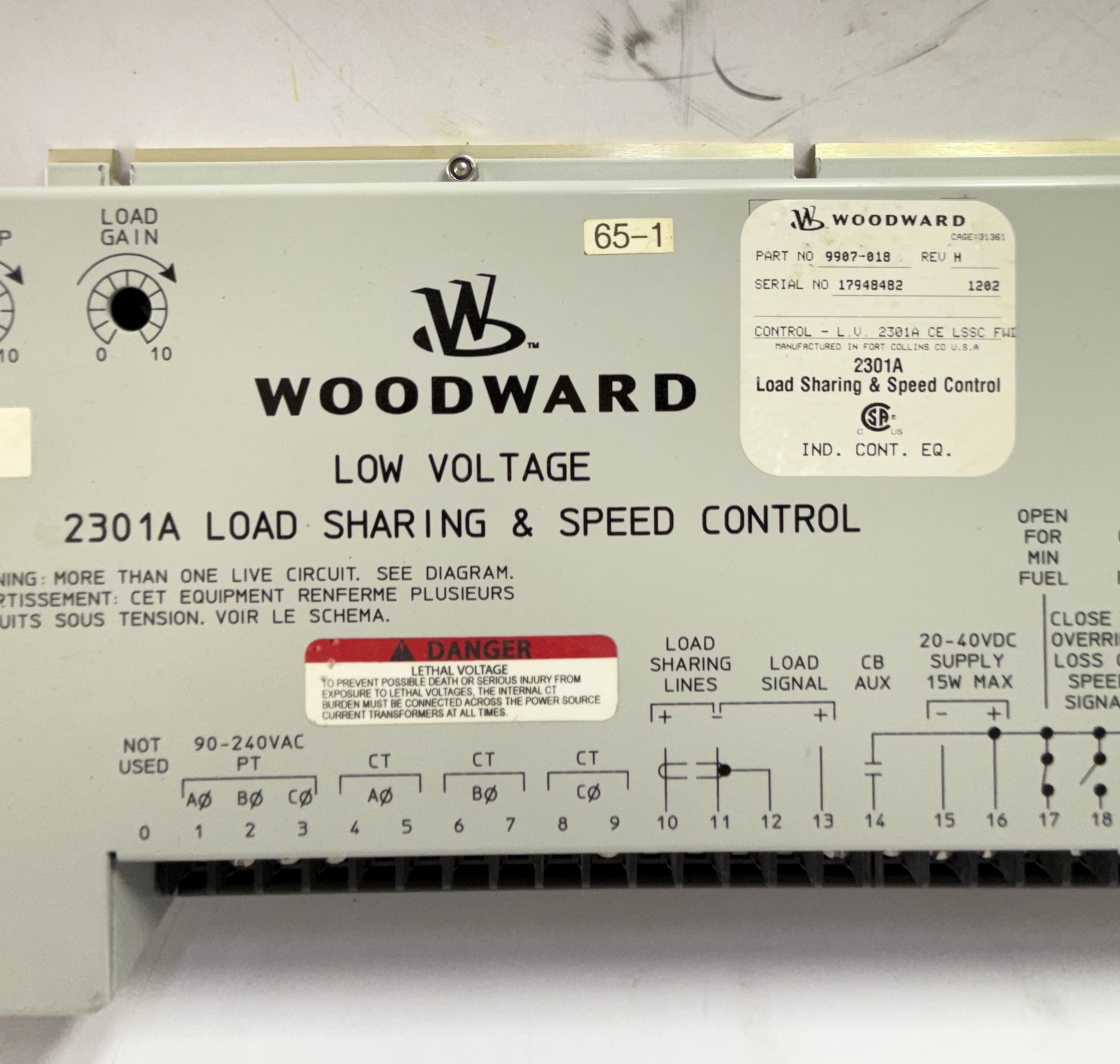 WOODWARD 9907-018 LOW VOLTAGE 2301A LOAD SHARING & SPEED CONTROL REV H