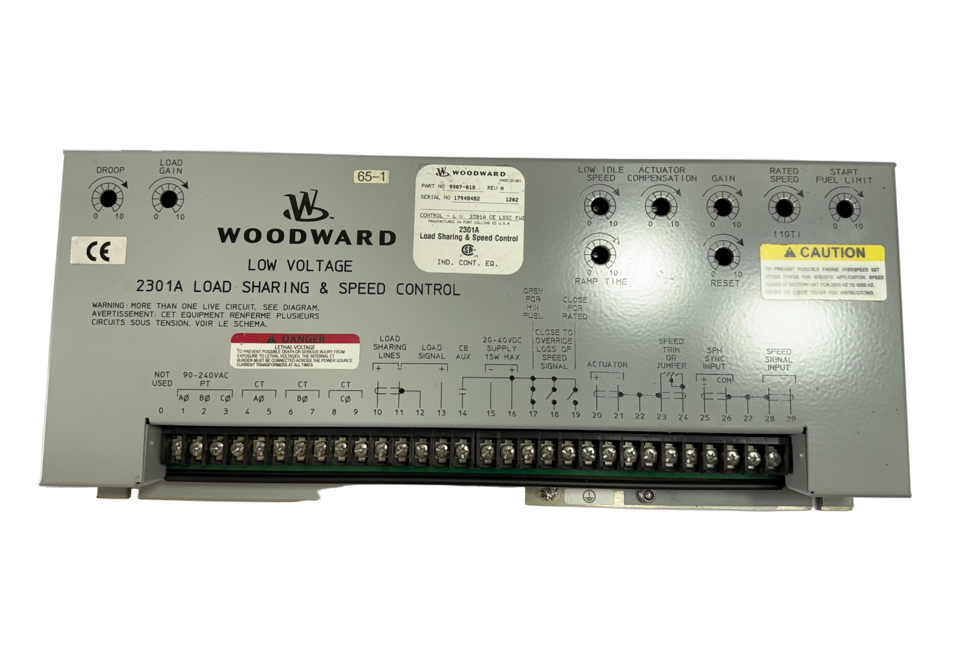 WOODWARD 9907-018 LOW VOLTAGE 2301A LOAD SHARING & SPEED CONTROL REV H