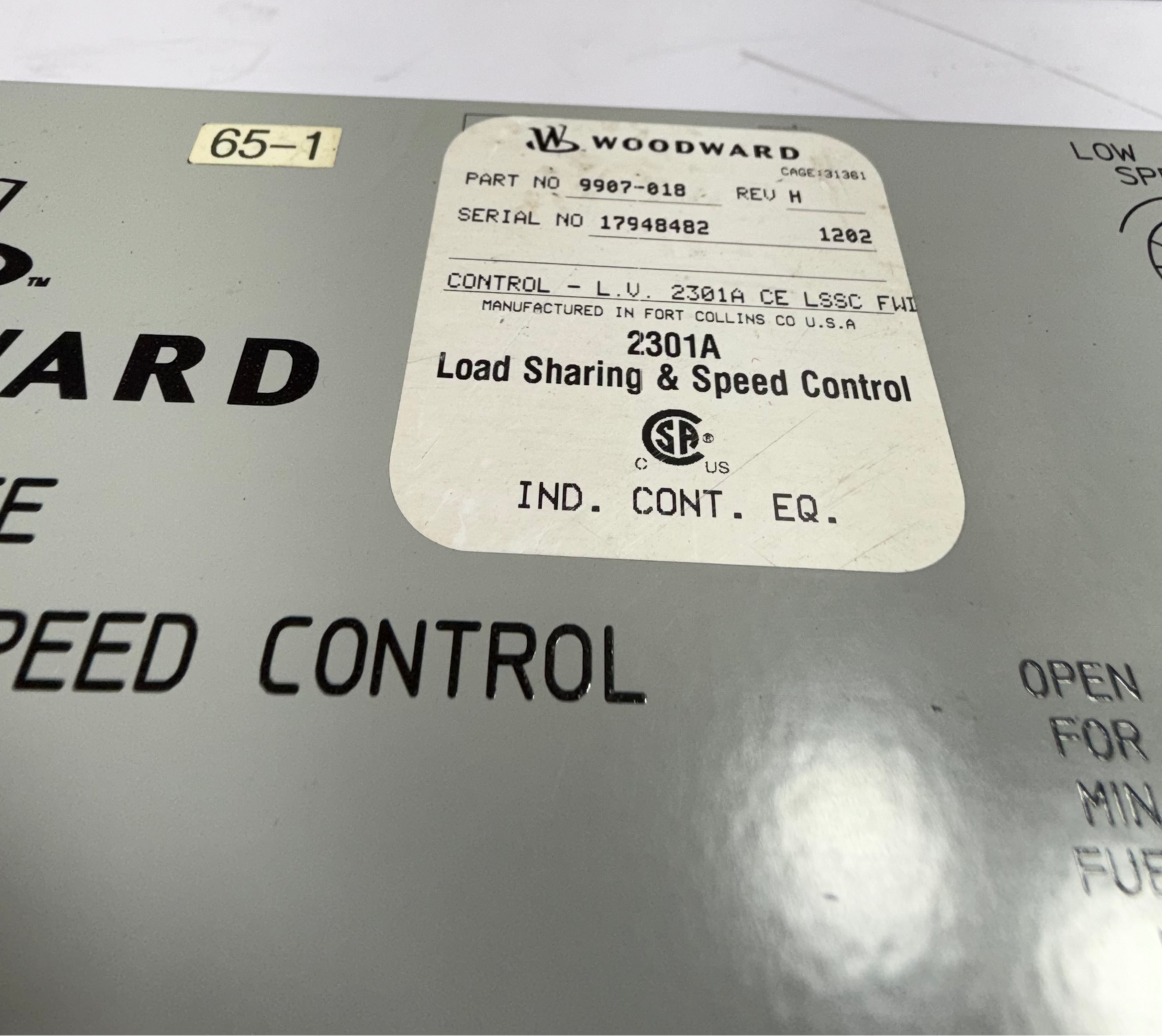 WOODWARD 9907-018 LOW VOLTAGE 2301A LOAD SHARING & SPEED CONTROL REV H