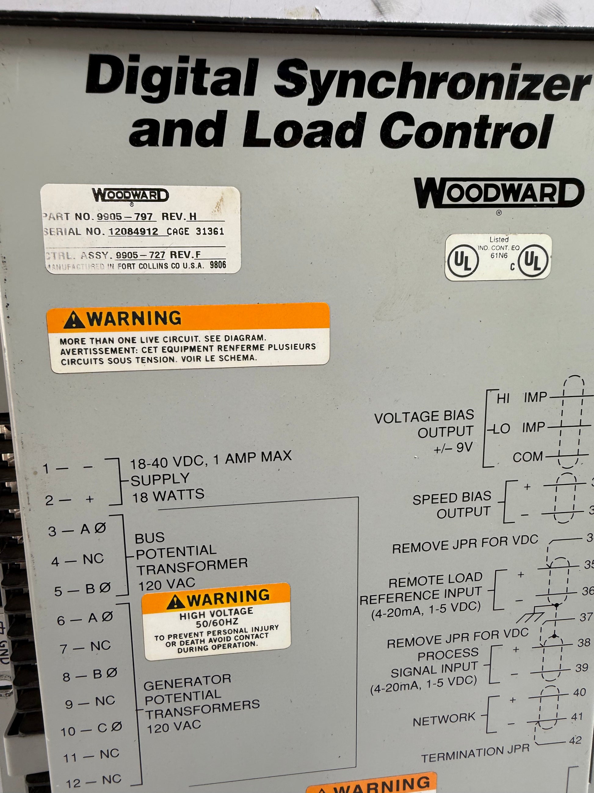 WOODWARD 9905-797 DIGITAL SYNCHRONIZER AND LOAD CONTROL REV.H