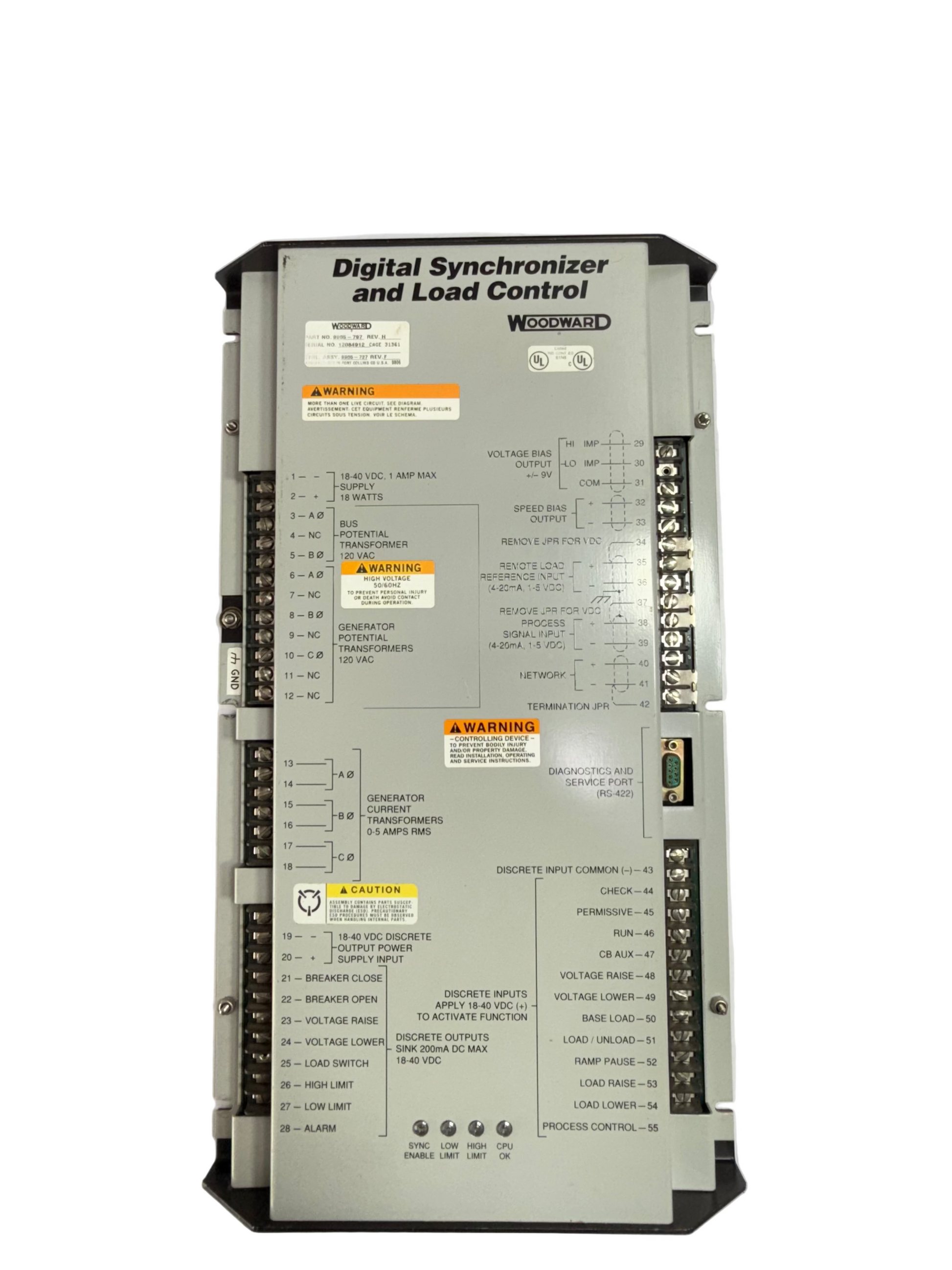 WOODWARD 9905-797 DIGITAL SYNCHRONIZER AND LOAD CONTROL REV.H