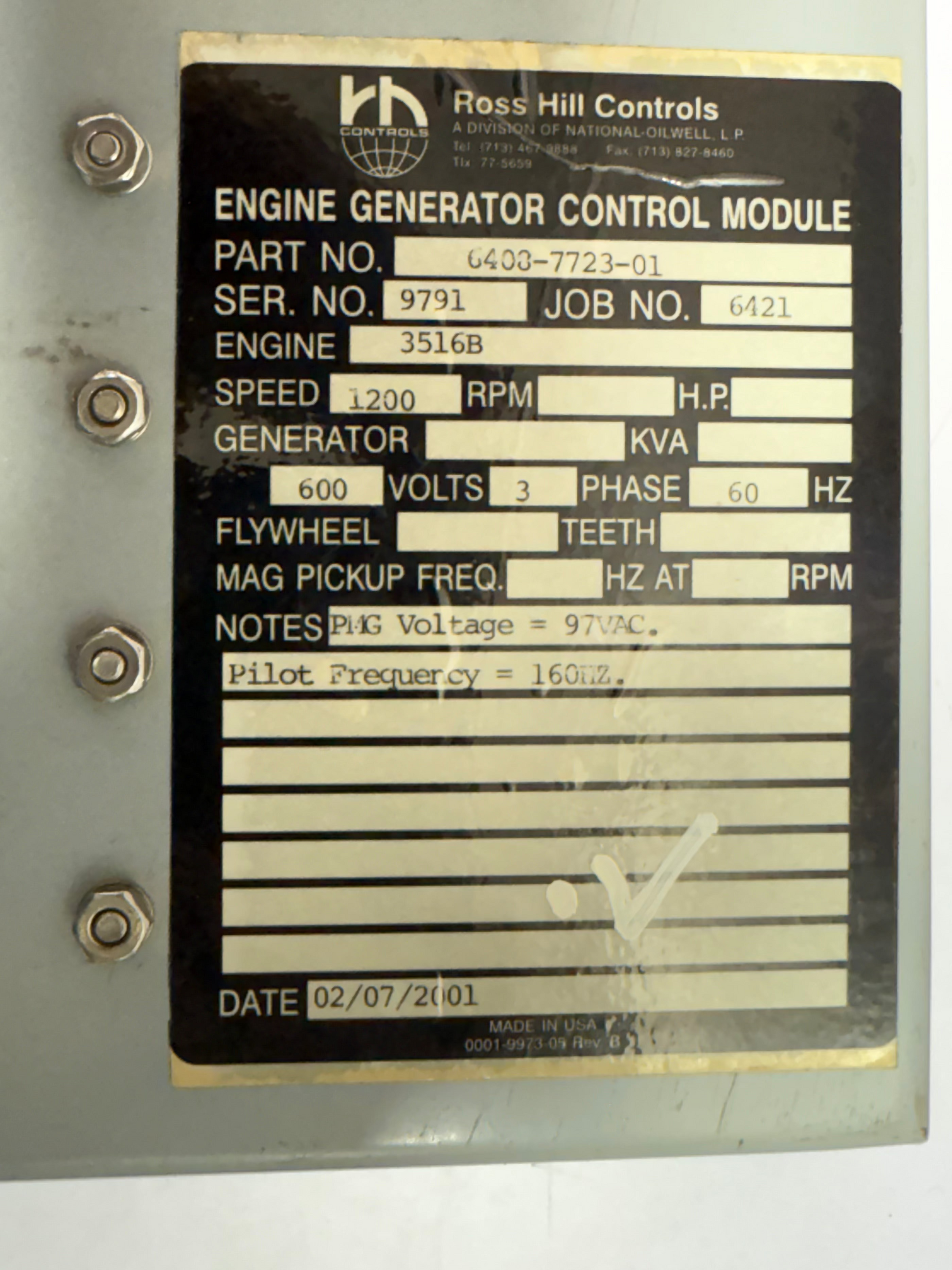 NATIONAL OILWELL VARCO 6408-7723-01 ENGINE CONTROL MODULE EG-III